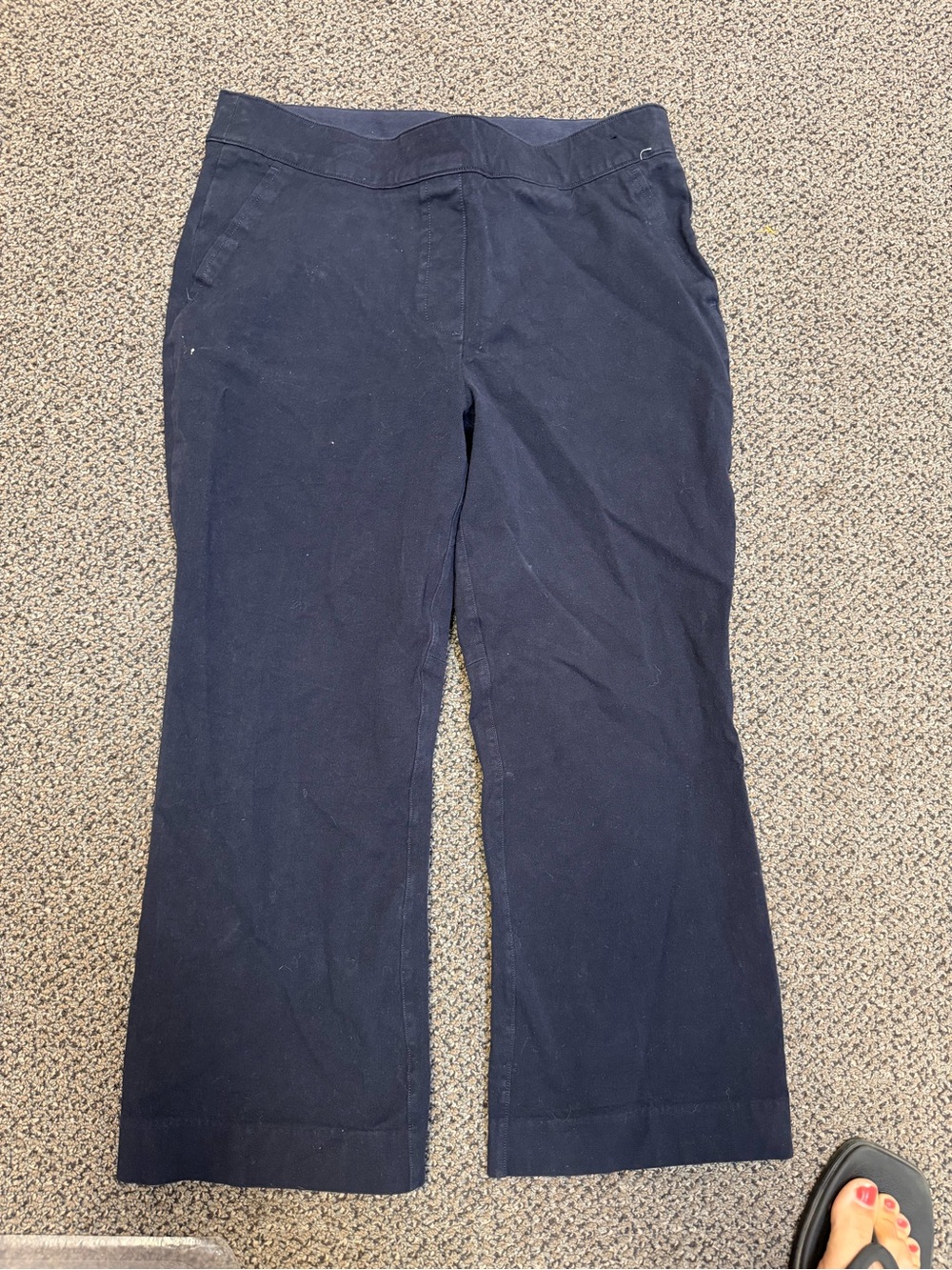 Spanx Navy Elastic Waist Crop Flare High Rise Pull On Pants Size Large Petite
